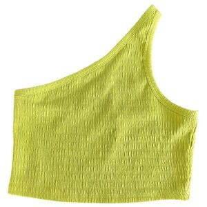 American Eagle Textured Lime Green Asymmetrical One Shoulder Athleisure Top XS S